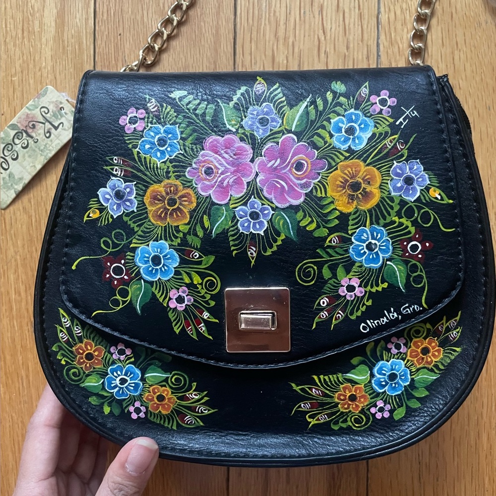 Black hand painted Crossbody/Shoulder bag